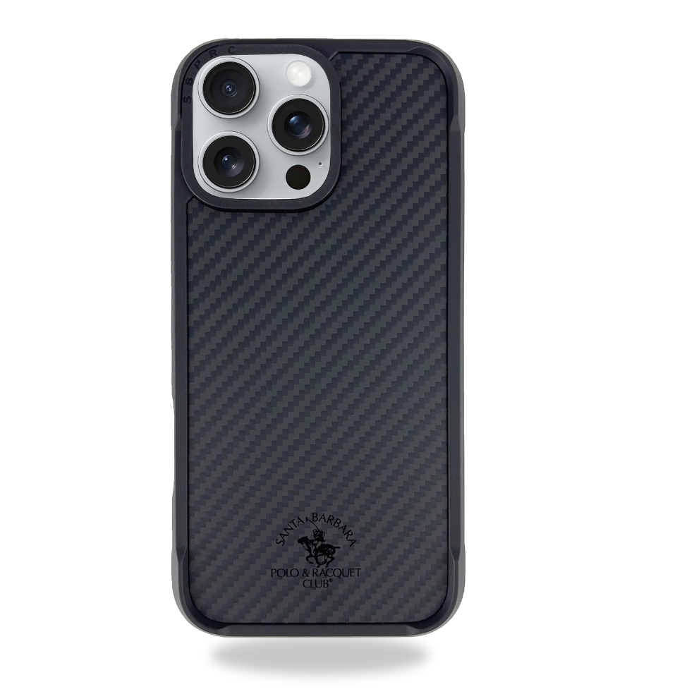 iPhone 16 Pro Max Santa Barbara Polo Racquet Club Carbon Fibre ELVIS Series Leather Magsafe Case - Black